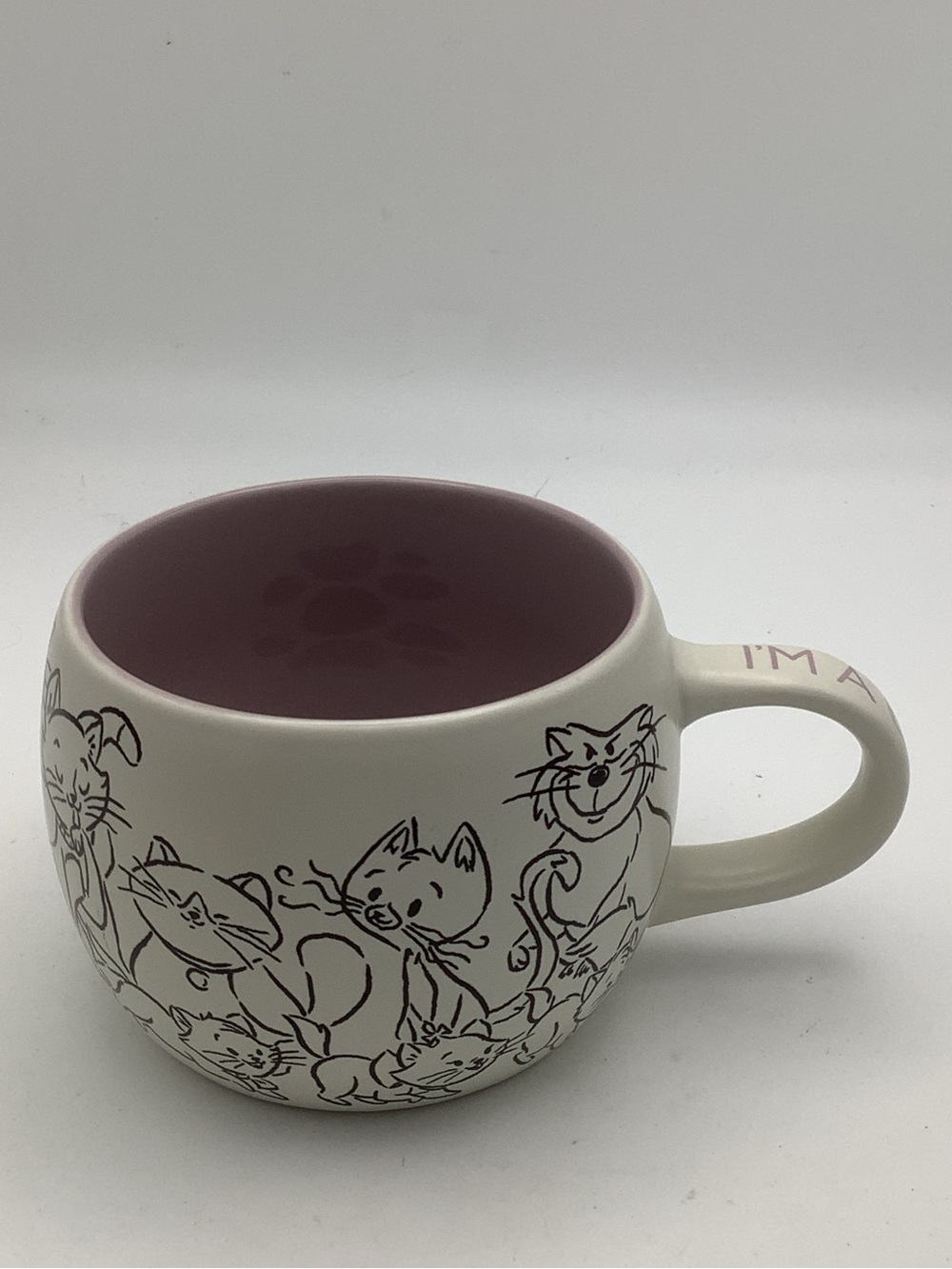 Disney Aristocats White Ceramic Mug with Cat Design and Purple Interior